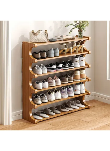 Bamboo Shoe Rack, 6-Tier Storage Organizer, Shelf for Entryway Dorm Home - 80cm Length