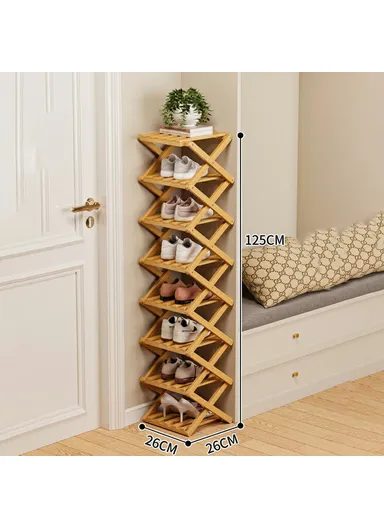 Folding 8-Tier Shoe Rack Entryway Storage Holder Shoes Organizer for Indoor Corner - Burlywood