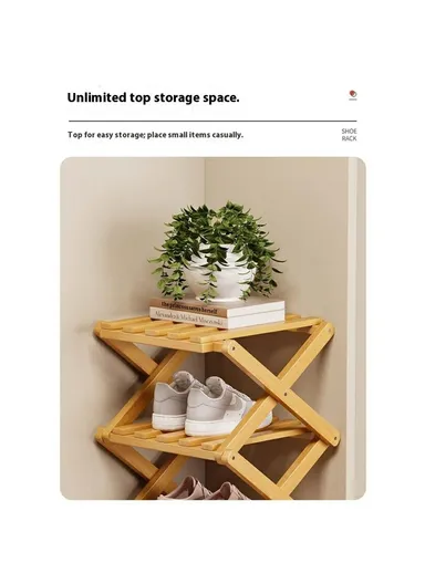 Folding 8-Tier Shoe Rack Entryway Storage Holder Shoes Organizer for Indoor Corner - Burlywood