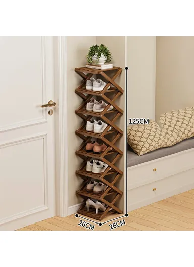 Folding 8-Tier Shoe Rack Entryway Storage Holder Shoes Organizer for Indoor Corner - Brown