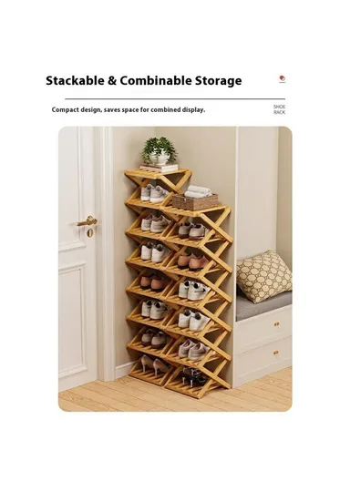 Folding 8-Tier Shoe Rack Entryway Storage Holder Shoes Organizer for Indoor Corner - Brown