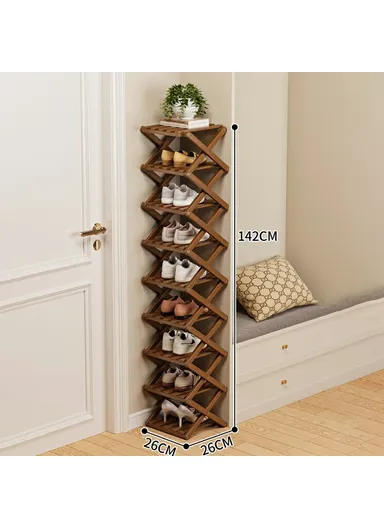 Folding 9-Tier Shoe Rack Entryway Storage Holder Shoes Organizer for Indoor Corner - Brown