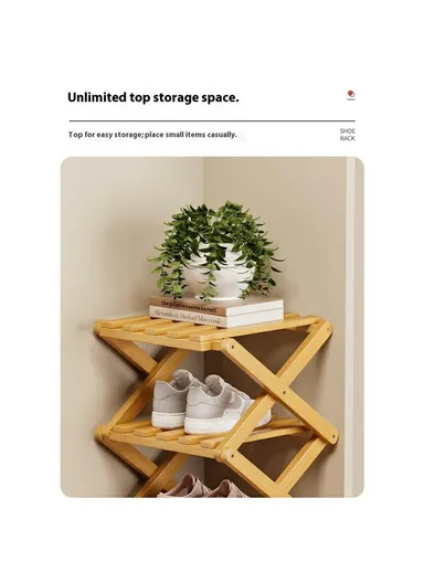 Folding 10-Tier Shoe Rack Entryway Storage Holder Shoes Organizer for Indoor Corner - Burlywood