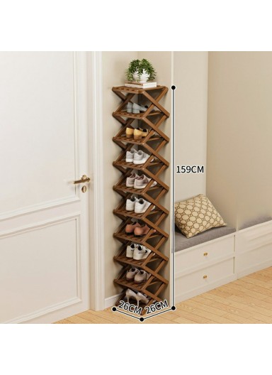 Folding 10-Tier Shoe Rack Entryway Storage Holder Shoes Organizer for Indoor Corner - Burlywood