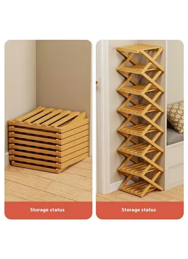 Folding 10-Tier Shoe Rack Entryway Storage Holder Shoes Organizer for Indoor Corner - Brown