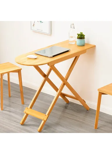 Foldable Bamboo Long Dining Table Compact Multipurpose Desk for Home &amp; Office Small Spaces - Wood Color