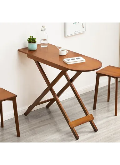 Foldable Bamboo Long Dining Table Compact Multipurpose Desk for Home Office Small Spaces - Tan
