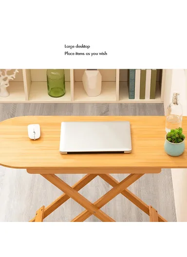 Foldable Bamboo Long Dining Table Compact Multipurpose Desk for Home Office Small Spaces - Tan