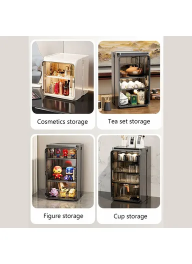 2-Tier Dust-Proof Cup Storage Cabinet Tea &amp; Coffee Drinkware Countertop Mug Organizer - Beige