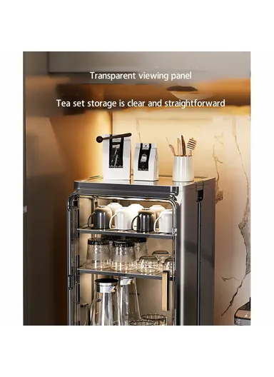 4-Tier Dust-Proof Cup Storage Cabinet Tea &amp; Coffee Drinkware Countertop Mug Organizer - Beige