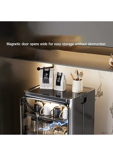 4-Tier Dust-Proof Cup Storage Cabinet Tea &amp; Coffee Drinkware Countertop Mug Organizer - Beige