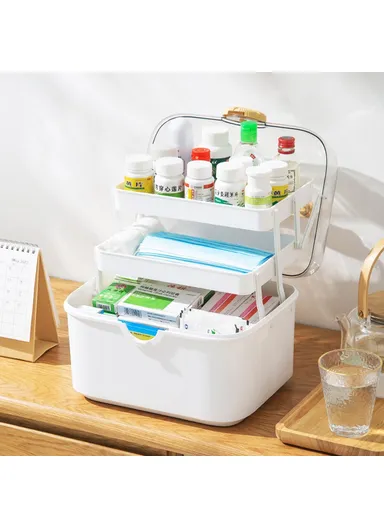 Medical Storage Box Large Capacity Multi-Layer Home First Aid Medication ,Cosmetics Organizer - White