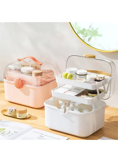 Medical Storage Box Large Capacity Multi-Layer Home First Aid Medication ,Cosmetics Organizer - White