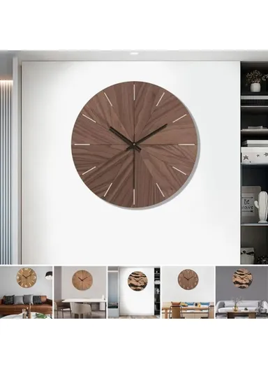 12 Inch Imitation Wood Grain Decorative Round Wall Clock Silent Quartz Clock for Bedroom Living Room - Style 1