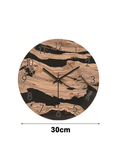 12 Inch Imitation Wood Grain Decorative Round Wall Clock Silent Quartz Clock for Bedroom Living Room - Style 1