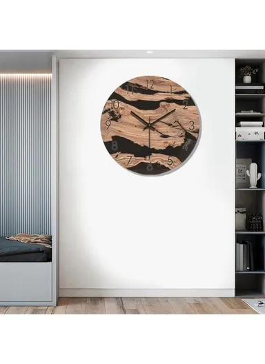 12 Inch Imitation Wood Grain Decorative Round Wall Clock Silent Quartz Clock for Bedroom Living Room - Style 2