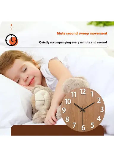 12 Inch Imitation Wood Grain Decorative Round Wall Clock Silent Quartz Clock for Bedroom Living Room - Style 5