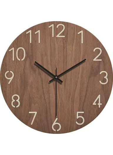12 Inch Imitation Wood Grain Decorative Round Wall Clock Silent Quartz Clock for Bedroom Living Room - Style 7