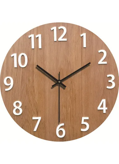12 Inch Imitation Wood Grain Decorative Round Wall Clock Silent Quartz Clock for Bedroom Living Room - Style 9