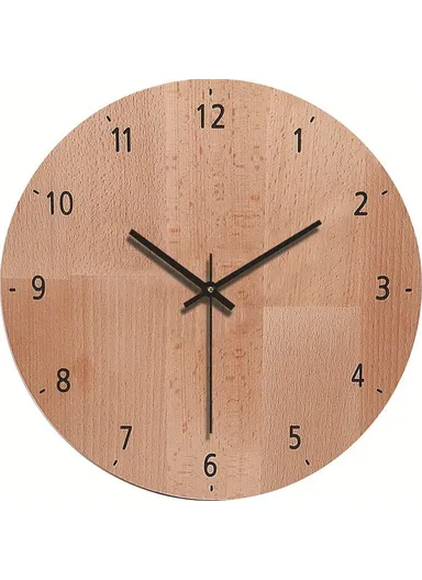 12 Inch Imitation Wood Grain Decorative Round Wall Clock Silent Quartz Clock for Bedroom Living Room - Style 17