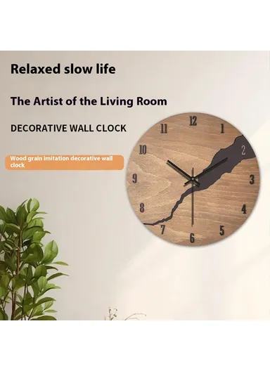 12 Inch Imitation Wood Grain Decorative Round Wall Clock Silent Quartz Clock for Bedroom Living Room - Style 17
