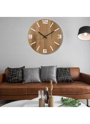 12 Inch Imitation Wood Grain Decorative Round Wall Clock Silent Quartz Clock for Bedroom Living Room - Style 17