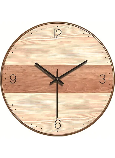 12 Inch Imitation Wood Grain Decorative Round Wall Clock Silent Quartz Clock for Bedroom Living Room - Style 20