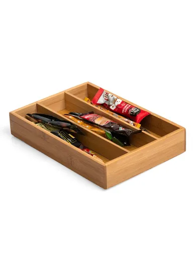 Bamboo Cutlery Organizer 3 Compartments Kitchen Utensils Drawer Storage Box Flatware Holder