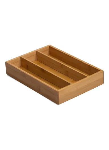 Bamboo Cutlery Organizer 3 Compartments Kitchen Utensils Drawer Storage Box Flatware Holder