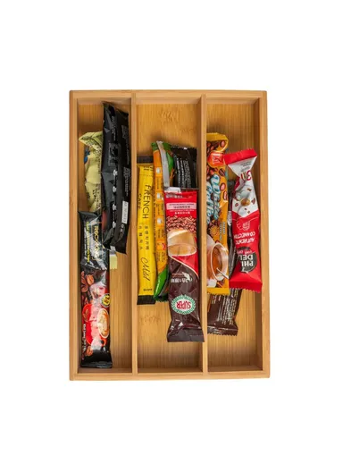 Bamboo Cutlery Organizer 3 Compartments Kitchen Utensils Drawer Storage Box Flatware Holder