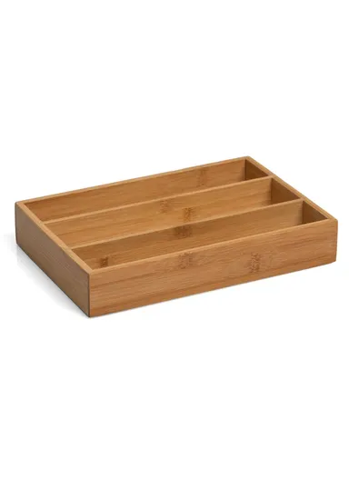 Bamboo Cutlery Organizer 3 Compartments Kitchen Utensils Drawer Storage Box Flatware Holder