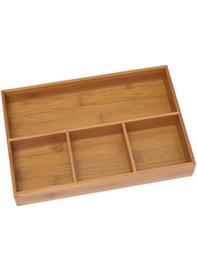 4 Compartments Bamboo Organizer Drawer Kitchen Office Bathroom Sundries Storage Box