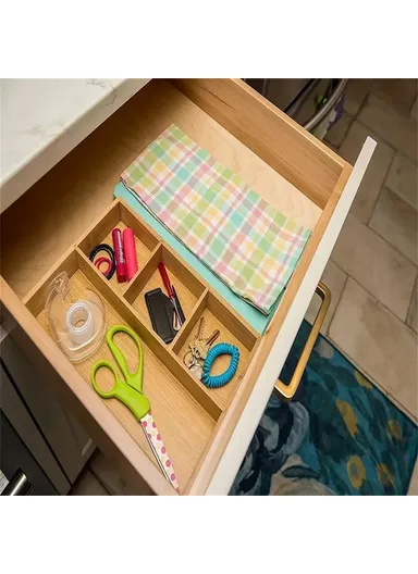 4 Compartments Bamboo Organizer Drawer Kitchen Office Bathroom Sundries Storage Box
