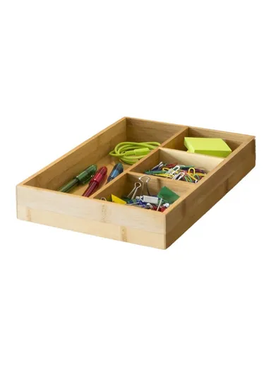 4 Compartments Bamboo Organizer Drawer Kitchen Office Bathroom Sundries Storage Box
