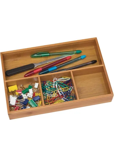 4 Compartments Bamboo Organizer Drawer Kitchen Office Bathroom Sundries Storage Box