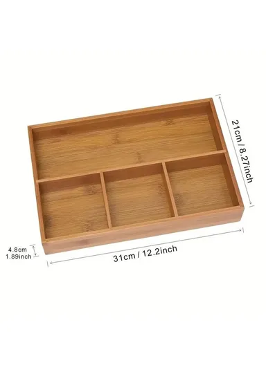 4 Compartments Bamboo Organizer Drawer Kitchen Office Bathroom Sundries Storage Box