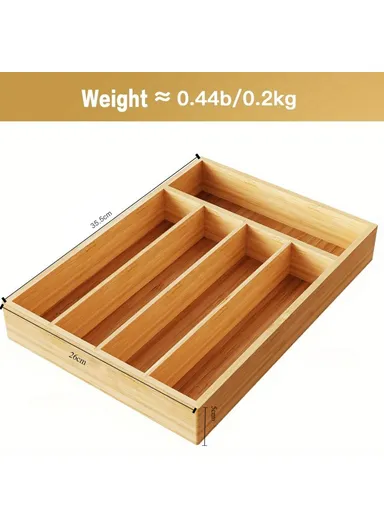 Bamboo 5 Compartment Kitchen Utensil Organizer Drawer Divider Bedroom Storage Box