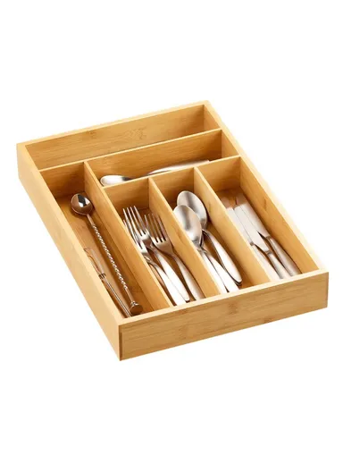 Bamboo 6 Compartment Kitchen Utensil Organizer Drawer Divider Bedroom Sundries Storage Box