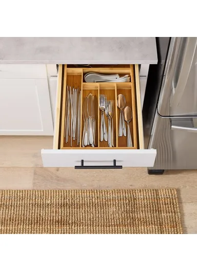 Bamboo 6 Compartment Kitchen Utensil Organizer Drawer Divider Bedroom Sundries Storage Box