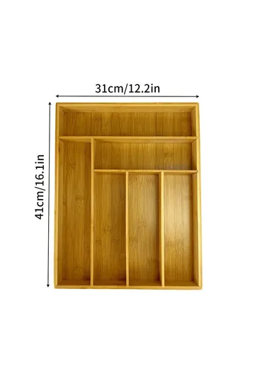 Bamboo 6 Compartment Kitchen Utensil Organizer Drawer Divider Bedroom Sundries Storage Box