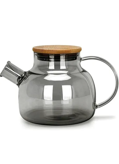 600ML Electroplated Transparent Teapot Heat Resistant, High Borosilicate Glass Water Kettle Juice Jug (No FDA, BPA Free) - Transparent Black