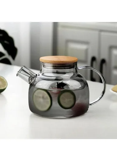 600ML Electroplated Transparent Teapot Heat Resistant, High Borosilicate Glass Water Kettle Juice Jug (No FDA, BPA Free) - Transparent Black