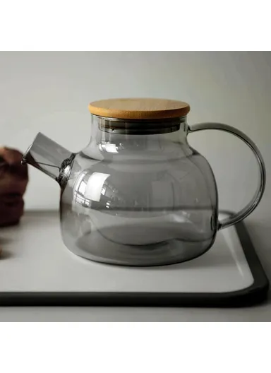 600ML Electroplated Transparent Teapot Heat Resistant, High Borosilicate Glass Water Kettle Juice Jug (No FDA, BPA Free) - Transparent Black