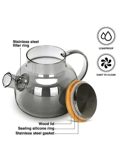 600ML Electroplated Transparent Teapot Heat Resistant, High Borosilicate Glass Water Kettle Juice Jug (No FDA, BPA Free) - Transparent Black