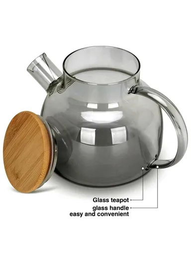 600ML Electroplated Transparent Teapot Heat Resistant, High Borosilicate Glass Water Kettle Juice Jug (No FDA, BPA Free) - Transparent Black