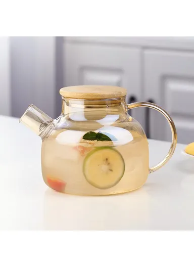 600ML Electroplated Transparent Teapot Heat Resistant, High Borosilicate Glass Water Kettle Juice Jug (No FDA, BPA Free) - Champagne