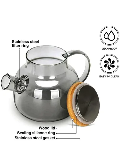 600ML Electroplated Transparent Teapot Heat Resistant, High Borosilicate Glass Water Kettle Juice Jug (No FDA, BPA Free) - Champagne