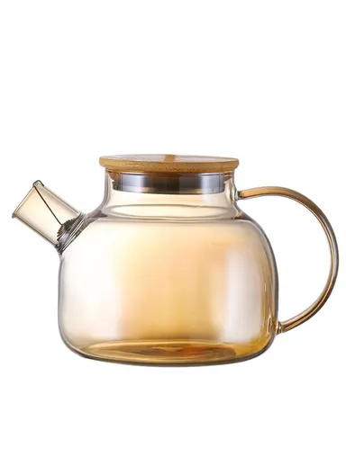600ML Electroplated Transparent Teapot Heat Resistant, High Borosilicate Glass Water Kettle Juice Jug (No FDA, BPA Free) - Champagne