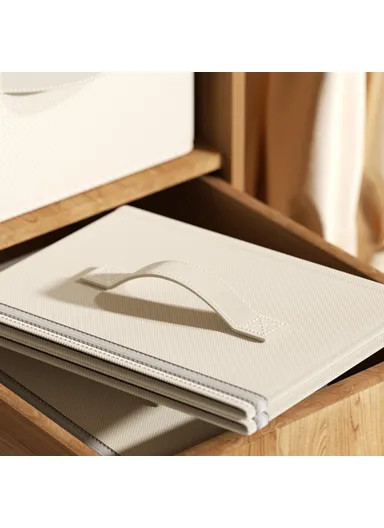 Cotton Linen Foldable Storage Box with Transparent Top for Bedroom, Clothes Organizer Container (L30 x W20 x H15)cm - S