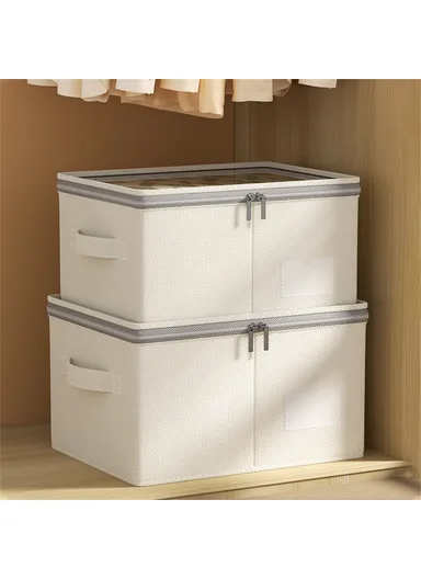 Cotton Linen Foldable Storage Box with Transparent Top for Bedroom, Clothes Organizer Container (L30 x W20 x H15)cm - S